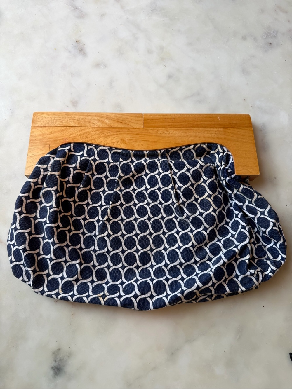 Navy and White Geometric Print Clutch